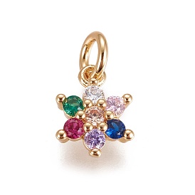 Brass Micro Pave Cubic Zirconia Charms, Flower, Colorful