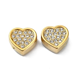 304 Stainless Steel Beads, with Rhinestone, Heart