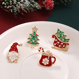 Наборы рождественских эмалевых значков, булавки для лацканов из сплава для одежды рюкзака, со стразами и пластиковой имитацией жемчуга