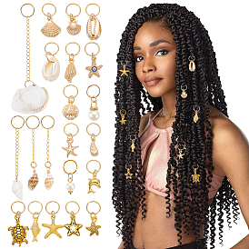 50 шт. подвески для волос из искусственного жемчуга, сплава и латуни, АБС-пластика, с 304 кольцами из нержавеющей стали, разнообразные