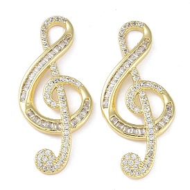 Rack Plating Brass Micro Pave Clear Cubic Zirconia Pendants, Long-Lasting Plated, Lead Free & Cadmium Free, Music Note