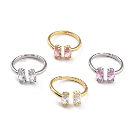 Oval Rhinestone Cuff Ring, Long-Lasting Plated Brass Open Ring for Women
