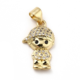 Brass Micro Pave Cubic Zirconia Pendants, Long-Lasting Plated, Real 18K Gold Plated, Boy