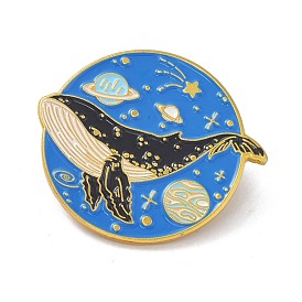 Whale with Planet Enamel Pin, Ocean Animal Alloy Enamel Brooch for Backpacks Clothes, Golden