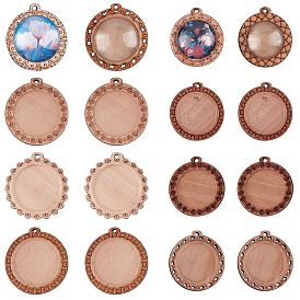 SUNNYCLUE DIY Pendant Making Kits, including Wooden Pendant Cabochon Settings and 25mm & 30mm Transparent Clear Glass Cabochons, Flat Round