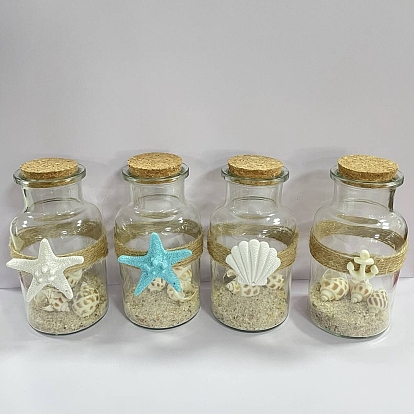 4Pcs 4 Styles Glass Bottle & Natural Gemstone Chips & Resin & Natural Shell Display Decorations, Micro Landscape Decoration Accessories, Shell Shape & Starfish