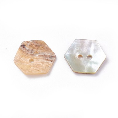 Freshwater Shell Buttons, Hexagon, 2-Hole