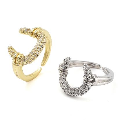 Стойка с покрытием из латуни микро-паве с кубическим цирконием u-образные открытые манжеты кольца для женщин, долговечный, без кадмия и без свинца