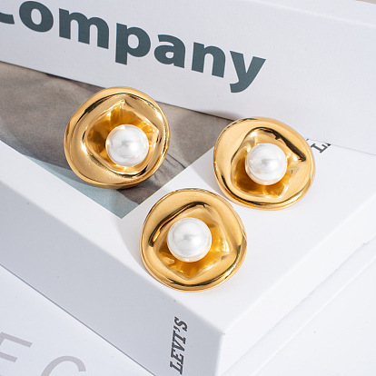 Круглые 304 комплекты из серег-гвоздиков и колец-манжет из нержавеющей стали для женщин, с имитацией жемчуга