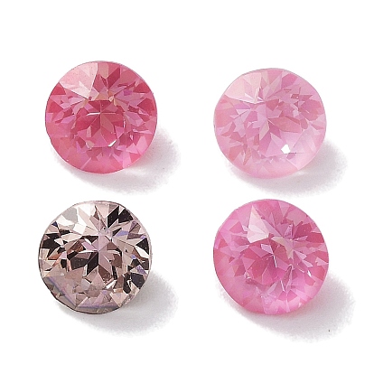 Cabujones de diamantes de imitación de cristal, punta trasera y trasera plateada, facetados, rondo