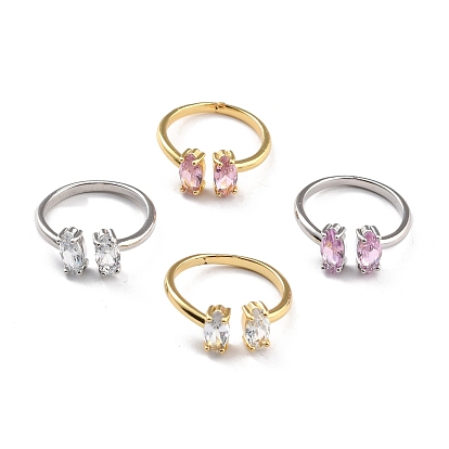 Oval Rhinestone Cuff Ring, Long-Lasting Plated Brass Open Ring for Women