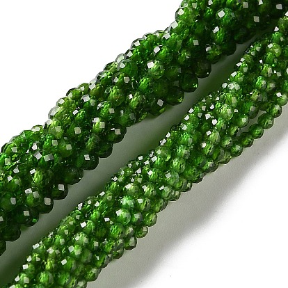 Natural Green Diopside Beads Strands, Round, Faceted, Grade A