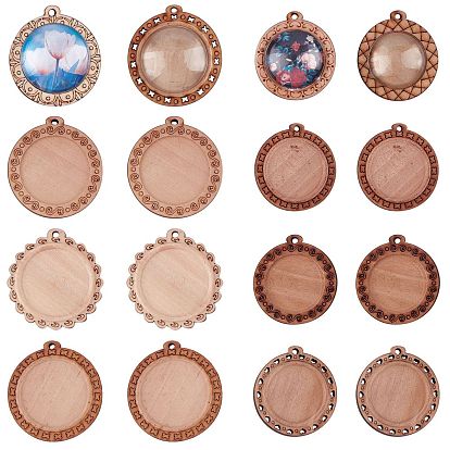 DIY Pendant Making Kits, including Wooden Pendant Cabochon Settings and 25mm & 30mm Transparent Clear Glass Cabochons, Flat Round