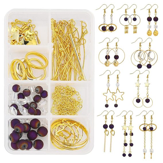DIY Dangle Earring Making Kits, 44Pcs Geometry Glass Bead, 26Pcs Alloy Pendants & Bead Frames, Brass Linking Rings & Cable Chains & Findings