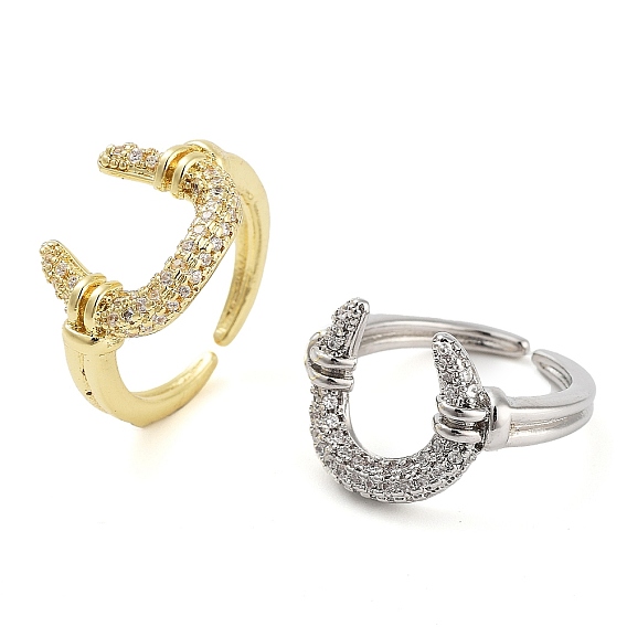 Стойка с покрытием из латуни микро-паве с кубическим цирконием u-образные открытые манжеты кольца для женщин, долговечный, без кадмия и без свинца