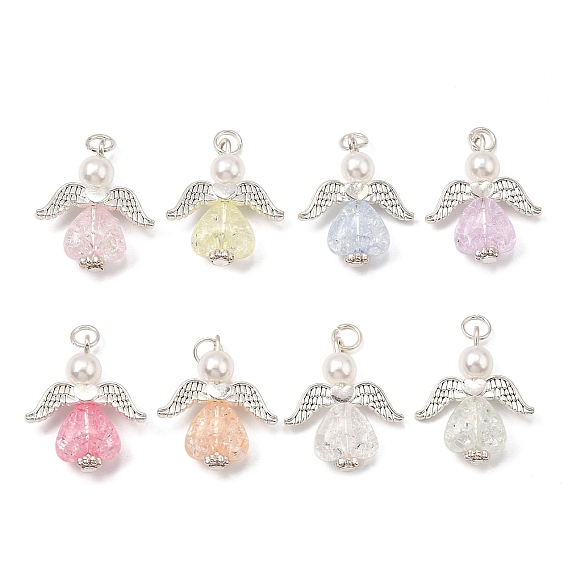 Прозрачные акриловые подвески треск, ангел, с бусинами из абс-пластика, имитирующими жемчуг, и железными булавками с плоской головкой