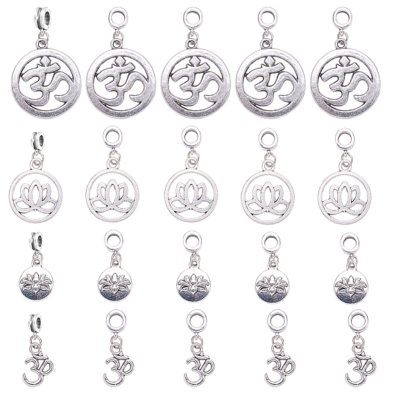 Tibetan Style Alloy European Dangle Charms, Large Hole Pendants, Chakra, Mixed Shapes