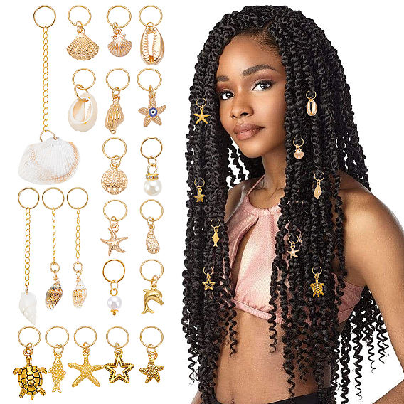 50 шт. подвески для волос из искусственного жемчуга, сплава и латуни, АБС-пластика, с 304 кольцами из нержавеющей стали, разнообразные