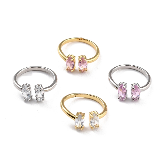 Oval Rhinestone Cuff Ring, Long-Lasting Plated Brass Open Ring for Women
