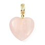 Природного розового кварца подвески, сердце прелести, с латунными креплениями для штифтов, инкрустированными прозрачным кубическим цирконием., золотые