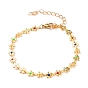Brass Enamel Flower Link Chain Bracelets, with 304 Stainless Steel Lobster Claw Clasps, Colorful