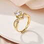 Кольца для женщин с микропаве из латуни и прозрачными кубическими цирконами, плоско-круглые, без кадмия, без никеля и без свинца, стойки покрытие, долговечный, ионное покрытие (ip)