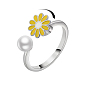 Daisy Rotatable Cuff Ring for Calming Worry Meditation, Brass Enamel Fidget Spinner Open Ring
