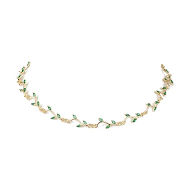 Женские ожерелья со звеньями из латуни с микропаве и фианитами, колье-колье из листьев виноградной лозы