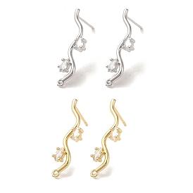 Brass with Clear Cubic Zirconia Stud Earring Findings, Branch
