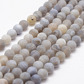 Матированные натуральные выветрившиеся агатовые бусины, круглые, окрашенная и подогревом