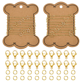 Наборы для изготовления ожерелий, 1 латунные звенья m star & moon, 60 прыгающие кольца из нержавеющей стали и застежки-клешни из цинкового сплава.