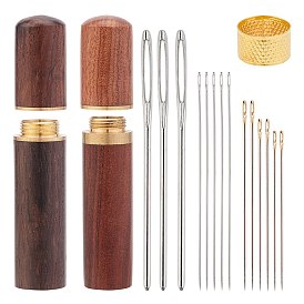 Kit de herramientas de costura, con estuche de agujas de coser artesanales de cuero de palisandro, alfileres de hierro y agujas de tapicería y dedales de costura