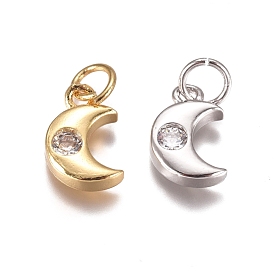 Brass Charms, with Cubic Zirconia and Jump Rings, Heart, Clear