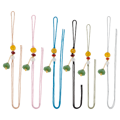 6 шт 6 цвета ремешок для мобильного телефона имитация нефрита кулон в виде стручка семени лотоса, с натуральным агатом и бусинами-монетами, для автомобиля брелок для телефона декор