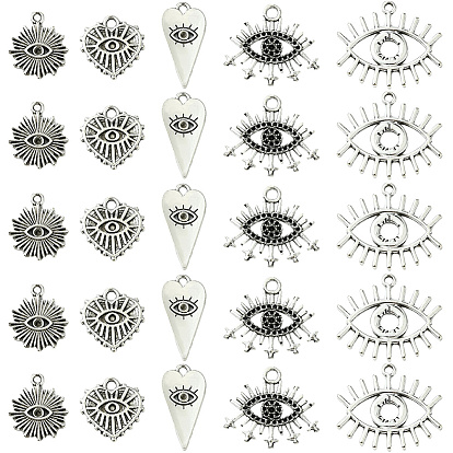 50 шт. 5 стили подвески из цинкового сплава в тибетском стиле со стразами, глаз с солнцем
