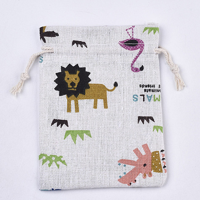 Polycotton(Polyester Cotton) Packing Pouches Drawstring Bags, with Animal Printed
