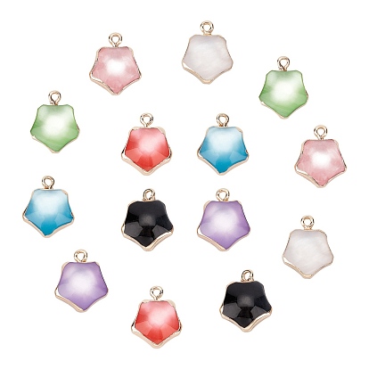 Resin Pendants, with Golden Plated Iron Loops, Imitation Cat Eye Style, Star