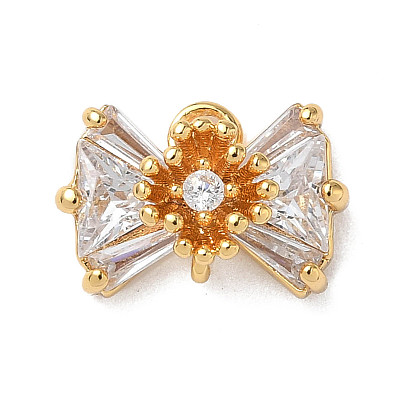 Звенья-бантики из латуни с прозрачными кубическими цирконами, без никеля 