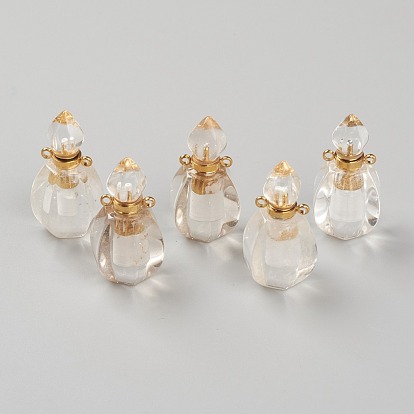 Fábrica Colgantes de piedras botella de perfume abrible, con fornituras de latón de tono oro 32~33x17~18x16 mm, agujero: 2 mm, capacidad: 1 ml (0.03 fl. oz) a granel