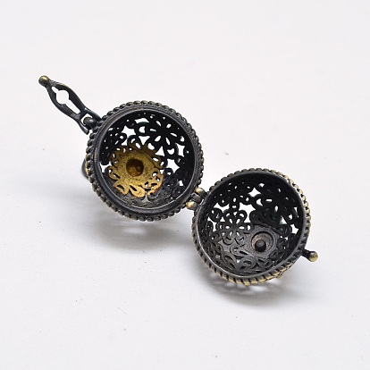 New Hollow Brass Round with Flower Cage Pendants, For Chime Ball Pendant Necklaces Making, Cadmium Free & Nickel Free & Lead Free, 28x21mm, Hole: 6x6mm