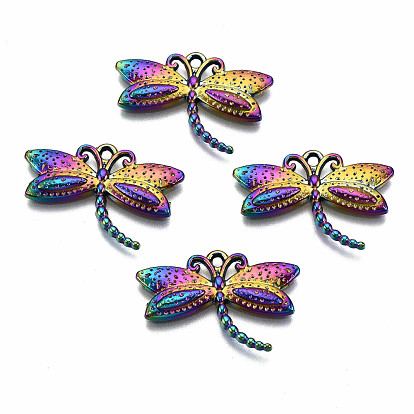 Rainbow Color Alloy Pendants, Cadmium Free & Lead Free, Dragonfly