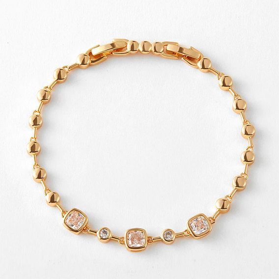 Браслеты-цепочки из латуни с прозрачными кубическими циркониями для женщин, квадратные и плоские круглые