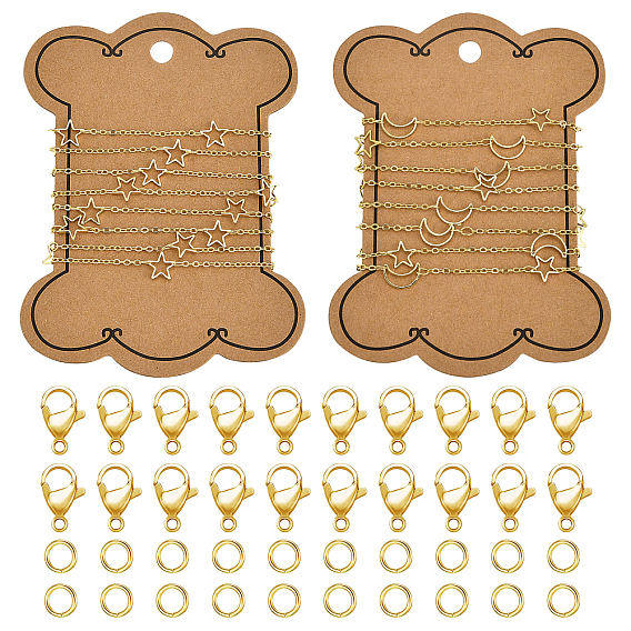 Наборы для изготовления ожерелий, 1 латунные звенья m star & moon, 60 прыгающие кольца из нержавеющей стали и застежки-клешни из цинкового сплава.