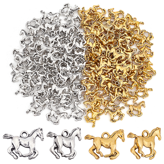 120шт. 2цвета подвески из сплава в тибетском стиле, без кадмия и без свинца, лошадь