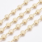 Handmade Brass Beaded Chains, with Enamel and Spool, Soldered, Long-Lasting Plated, Flat Round, Antique White