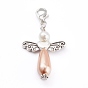 Imitation Pearl Acrylic Pendants, Antique Silver Heart Beads, with Platinum Alloy Lobster Claw Clasps, Angel & Wings