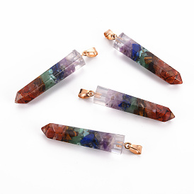 Natural & Synthetic Mixed Gemstone Pendants, with Golden Brass Bails, Bullet