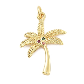 Rack Plating Brass Micro Pave Cubic Zirconia Pendants, Lead Free & Cadmium Free, Long-Lasting Plated, Coconut Tree