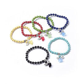 Bracelets extensibles en perles synthétiques teintées en turquoise (teintes), avec des perles de fleurs acryliques givrées transparentes et un alliage de style tibétain, beaux bracelets de charme de robe de mariage d'ange