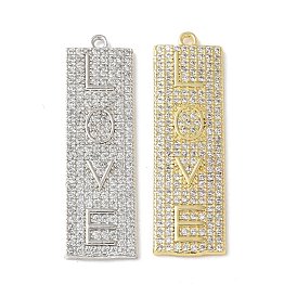Латунные микро проложить кубического циркония подвески, прямоугольник со словом любовь подвески, без кадмия и без свинца, стойки покрытие, долговечный